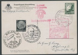 ZEPPELINPOST 0455IX,458/9 BRIEF, 1939, Grußkarte Von Der Zeppelinpost-Ausstellung Konstanz Mit Verschiedenen Besätigungs - Airmail & Zeppelin