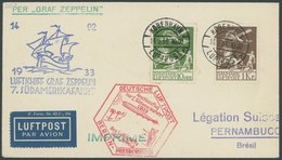 ZULEITUNGSPOST 232B BRIEF, Dänemark: 1933, 7. Südamerikafahrt, Anschlussflug Ab Berlin, Frankiert Mit Mi.Nr. 181 Und 143 - Zeppelin