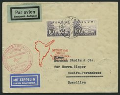 ZULEITUNGSPOST 157B BRIEF, Finnland: 1932, 4. Südamerikafahrt, Anschlußflug Ab Berlin, Prachtbrief - Zeppelin