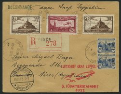 ZULEITUNGSPOST 189 BRIEF, Frankreich: 1932, 8. Südamerikafahrt, Einschreibbrief, Pracht - Zeppelins
