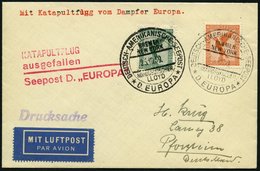 KATAPULTPOST 39c BRIEF, 25.10.1930, Europa - Flug Ausgefallen, Deutsche Seepost, Drucksache, Prachtbrief - Briefe U. Dokumente