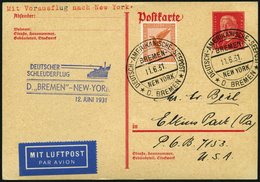 KATAPULTPOST 48b BRIEF, 12.6.1931, &quot,Bremen&quot, - New York, Seepostaufgabe, Auf 15. Pf. Hindenburg-Ganzsachenkarte - Covers & Documents