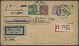 KATAPULTPOST 139 BRIEF, Schweden: 29.8.1933, Einschreib-Sonderkarte Via Steamship Bremen And Airplane Und Leitvermerk S. - Brieven En Documenten