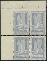 HALBAMTLICHE FLUGMARKEN 4a VB **, 1912, 50 Pf. Hellblau Margaretenfest Im Oberen Linken Eckrandviererblock Mit Reihenzäh - Avions