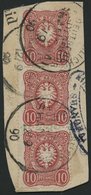 DP CHINA V 41b BrfStk, 1890, 10 Pf. Lebhaftrotkarmin Im Senkrechten Dreierstreifen, Stempel KDPAG SHANGHAI, Prachtbriefs - Cina (uffici)