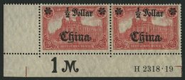 DP CHINA 44IIBR HAN **, 1919, 1/2 D. Auf 1 M., Mit Wz., Kriegsdruck, Aufdruck Glänzend, Im Waagerechten Paar Aus Der Lin - Chine (bureaux)
