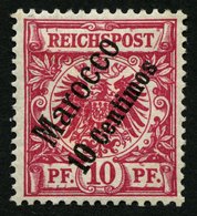 DP IN MAROKKO 3d *, 1899, 10 C. Auf 10 Pf. Lilarot Steiler Aufdruck, Falzreste, Feinst, Gepr. Jäschke-L., M. 120.- - Deutsche Post In Marokko