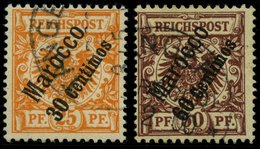 DP IN MAROKKO 5a,6 O, 1899, 30 C. Auf 25 Pf. Gelblichorange Und 60 C. Auf 50 Pf. Lebhaftrötlichbraun, 2 Prachtwerte, Mi. - Deutsche Post In Marokko