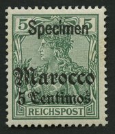 DP IN MAROKKO 20SP *, 1905, 5 C. Auf 5 Pf. Reichspost Mit Aufdruck Specimen, Falzrest, Pracht, Mi. 350.- - Marokko (kantoren)