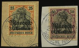 DP IN MAROKKO 38,41 BrfStk, 1911, 30 C. Auf 25 Pf. Und 60 C. Auf 50 Pf., Mit Wz., 2 Briefstücke Mit Stempel KK, Pracht - Morocco (offices)