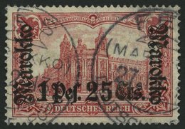 DP IN MAROKKO 55IA O, 1911, 1 P. 25 C. Auf 1 M., Friedensdruck, Stempel FES, Pracht, Gepr. Steuer, Mi. 80.- - Marruecos (oficinas)