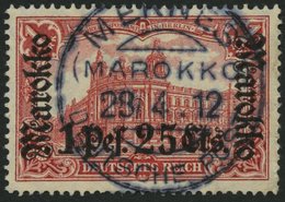 DP IN MAROKKO 55IA O, 1911, 1 P. 25 C. Auf 1 M., Friedensdruck, Zentrischer Stempel MEKNES, Normale Zähnung, Pracht - Marocco (uffici)