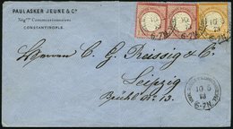 DP TÜRKEI V 18,19 BRIEF, 10.5.1873, 1/2 Gr. Und 2x 1 Gr. Großer Brustschild Auf Brief über VARNA-DONAU Nach Leipzig, Rüc - Deutsche Post In Der Türkei