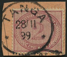 DEUTSCH-OSTAFRIKA VO 37f BrfStk, 1899, 2 M. Rötlichkarmin, K1 TANGA, Postabschnitt, Pracht, Gepr. Pauligk - German East Africa