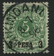 DEUTSCH-OSTAFRIKA 2I O, 1893, 3 P. Auf 5 Pf. Opalgrün, Stempel MIKINDANI, Pracht, Gepr. Pauligk, Mi. (60.-) - Deutsch-Ostafrika