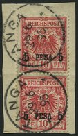DEUTSCH-OSTAFRIKA 3b Paar BrfStk, 1895, 5 P. Auf 10 Pf. Mittelrot Im Senkrechten Paar Auf Briefstück, Stempel TANGA, Unt - German East Africa