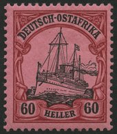 DEUTSCH-OSTAFRIKA 29I *, 1905, 60 H. Dunkelrötlichkarmin/braunschwarz Auf Mattkarminrot, Ohne Wz., Mit Abart Fehlende Da - Duits-Oost-Afrika