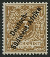 DSWA 1f *, 1897, 3 Pf. Hellocker, Falzrest, Pracht, Fotobefund Jäschke-L., Mi. 350.- - German South West Africa