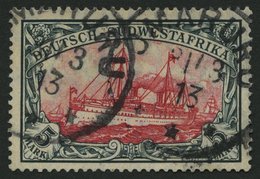 DSWA 32Aa O, 1906, 5 M. Grünschwarz/dunkelkarmin, Mit Wz., Gelblichrot Quarzend, Stempel OMARURU, Pracht, Mi. 370.- - Duits-Zuidwest-Afrika