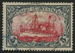 DSWA 32Aa O, 1906, 5 M. Grünschwarz/dunkelkarmin, Mit Wz., Gelblichrot Quarzend, Stempel OUTJO, üblich Gezähnt Pracht, G - German South West Africa