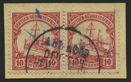 DSWA 13 O, ABBABIS, Schwarzer Wd-Stempel In Antiqua Auf 10 Pf. Dunkelkarminrot, 2 X Auf Rekonstruiertem Briefstück, Fein - German South West Africa