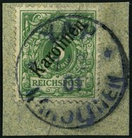 KAROLINEN 2I BrfStk, 1899, 5 Pf. Diagonaler Aufdruck, Stempel YAP, Prachtbriefstück, Gepr. Pfenninger, Mi. (750.-) - Islas Carolinas