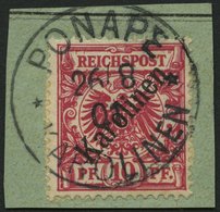 KAROLINEN 3I BrfStk, 1899, 10 Pf. Diagonaler Aufdruck, Prachtbriefstück, Gepr. Jäschke-L., Mi. (160.-) - Isole Caroline