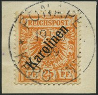 KAROLINEN 5I BrfStk, 1899, 25 Pf. Diagonaler Aufdruck, Prachtbriefstück, Fotoattest Dr. Lantelme, Mi. (3400.-) - Carolinen