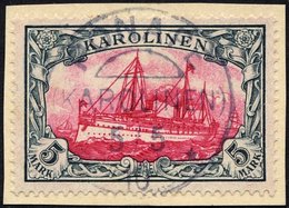 KAROLINEN 19 BrfStk, 1900, 5 M. Grünschwarz/dunkelkarmin, Ohne Wz., Zentrischer Stempel PONAPE, Prachtbriefstück, Mi. (6 - Karolinen