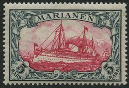 MARIANEN 19 *, 1901, 5 M. Grünschwarz/dunkelkarmin, Ohne Wz., Falzrest, Pracht, Signiert, Mi. 170.- - Mariana Islands
