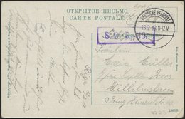 DT. FP IM BALTIKUM 1914/18 77. Reserve-Division, 13.2.18, Mit Tarnstempel DEUTSCHE FELDPOST * Auf Farbiger Ansichtskarte - Letland