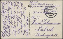 LETTLAND Feldpoststation Nr. 214, 10.7.17, Mit Ausgestanztem Stempel K.D. FELDPOST Auf Farbiger Ansichtskarte (Die Katho - Letonia