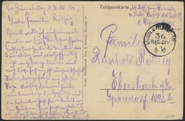 DT. FP IM BALTIKUM 1914/18 KAISERL. D. FELDPOST-EXPED. 36. RES. DIV., 5.10.15, Auf Farbiger Ansichtskarte (Feld-Artiller - Lettonie
