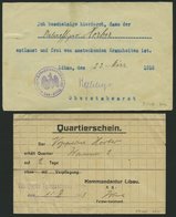DT. FP IM BALTIKUM 1914/18 1916-18, 4 Interessante Feldpostbelege: U.a. Quartierschein, Fahrausweis Und Entlausungsbesch - Lettonia