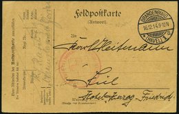 FELDPOST I.WK 1914 Feldpostkarte Aus Dem Rotkreuz-Vereinslazarett Görden Bei Brandenburg Nach Kiel, Mit Rotem Lazarettst - Oblitérés