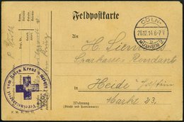 FELDPOST I.WK 1914, Feldpostkarte Aus Dem Rotkreuz-Vereinslazarett Cöln/Mühlheim Nach Heide, Mit Violettem Lazarettstemp - Gebraucht