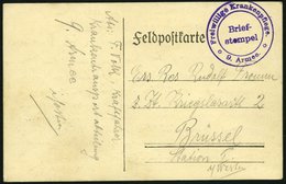 FELDPOST I.WK 1915, Feldpostkarte Mit Violettem K2 FREIWILLIGE KRANKENPFLEGE 9. ARMEE Nach Brüssel, Pracht - Gebruikt