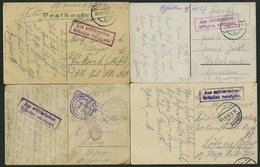 FELDPOST I.WK 1915/17, 7 Feldpostkarten Aus Dem Baltikum, Mit Verschiedenen Stempeln Aus Militärischen Gründen Verzögert - Gebruikt