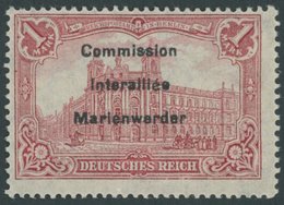 MARIENWERDER 20 *, 1920, 1 M. Dunkelkarminrot, Falzrest, Pracht, Gepr. Bock, Mi. 100.- - Other & Unclassified