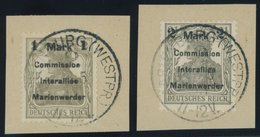 MARIENWERDER 22/3AI BrfStk, 1920, 1 M. Auf 2 Pf. Gelbgrau Und 2 Auf 21/2 Pf. Olivgrau, Type AI, 2 Prachtbriefstücke, Gep - Andere & Zonder Classificatie