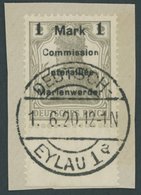 MARIENWERDER 22AI BrfStk, 1920, 1 M. Auf 2 Pf. Gelbgrau, Type AI, Prachtbriefstück, Gepr. Bock, Mi. 60.- - Other & Unclassified