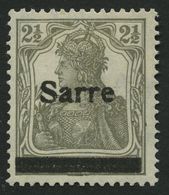 SAARGEBIET 2aII *, 1920, 21/2 Pf. Olivgrau, Type II, Falzrest, Pracht, Gepr. U.a. Burger, Mi. 650.- - Autres & Non Classés