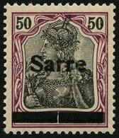 SAARGEBIET 13yIA **, 1920, 50 Pf. Dunkelbräunlichlila/schwarz Auf Orangeweiß, In Der Mitte Senkrecht Geteilter Balken, L - Altri & Non Classificati