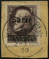 SAARGEBIET 28b BrfStk, 1920, 2 M. Schwarzgrauviolett Bayern-Sarre, Prachtbriefstück, Gepr. Burger, Mi. (170.-) - Sonstige & Ohne Zuordnung