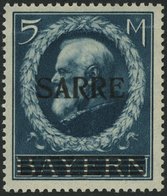 SAARGEBIET 30 **, 1920, 5 M. Bayern-Sarre, Waagerechte Leichte Wellung Sonst Pracht, Gepr. Burger, Mi. 2500.- - Andere & Zonder Classificatie