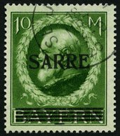 SAARGEBIET 31II O, 1920, 10 M. Bayern-Sarre Mit Abart Fetter Kontrollstrich, Pracht, Gepr. Burger, Mi. 800.- - Other & Unclassified