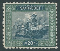 SAARGEBIET 55B **, 1921, 20 Pf. Förderturm, Gezähnt L 101/2, Postfrisch, Pracht, Mi. 50.- - Andere & Zonder Classificatie