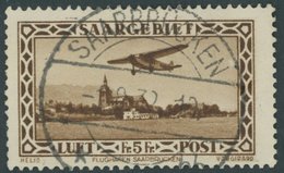 SAARGEBIET 159 O, 1932, 5 Fr. Flugpost, Stumpfe Zahnreihe Sonst Pracht, Gepr. Geigle, Mi. 120.- - Other & Unclassified