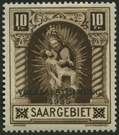 SAARGEBIET 194II *, 1934, 10 Fr. Volksabstimmung Mit Abart Weißer Strich Durch Innenfeld Der 0, Falzreste, Pracht, Mi. 1 - Sonstige & Ohne Zuordnung