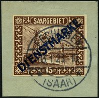 SAARGEBIET D 4IU BrfStk, 1922, 15 C. Diagonaler Aufdruck, Ungezähnt, Mit Rückdatiertem Stempel FECHINGEN, Prachtbriefstü - Officials